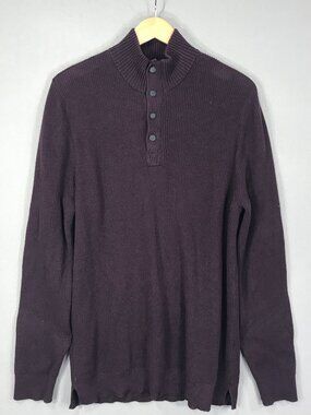 Express Sweater Mens XL Red Ribbed Knit Pullover 1/4 Zip Button Mock Long Sleeve